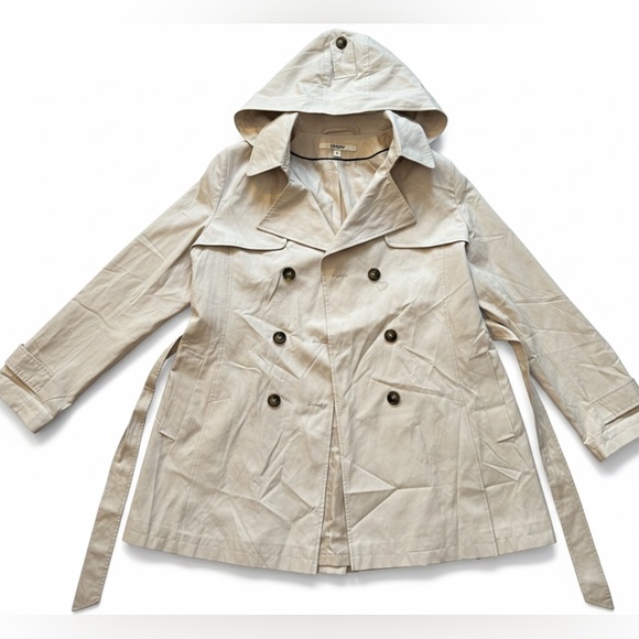 DKNY Cotton Blend Double-Breasted Trench Coat - Sand/Beige - XL (removable hood) - Picture 2 of 10